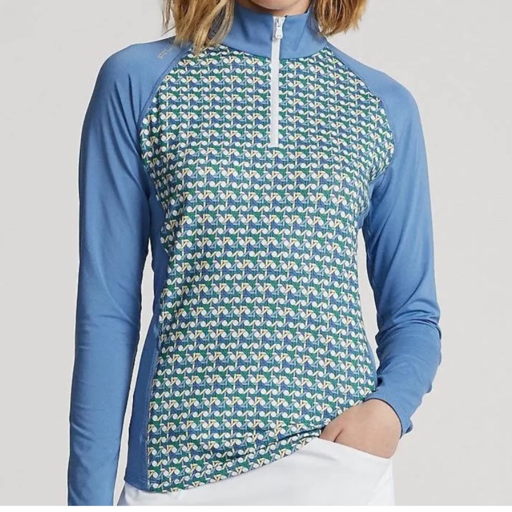 RLX Ralph Lauren Women's Lightweight printed Airflow 1/4 Zip Midlayer Top Golf - Picture 2 of 16